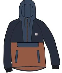 Woodland Kapuzenpullover mit 1/2 Reißverschluss aus recyceltem Polarfleece - Tiefes Marine/ Gebrannter Ton