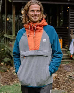Woodland Kapuzenpullover mit 1/2 Reißverschluss aus recyceltem Polarfleece - Graumeliert / Gezeitenblau