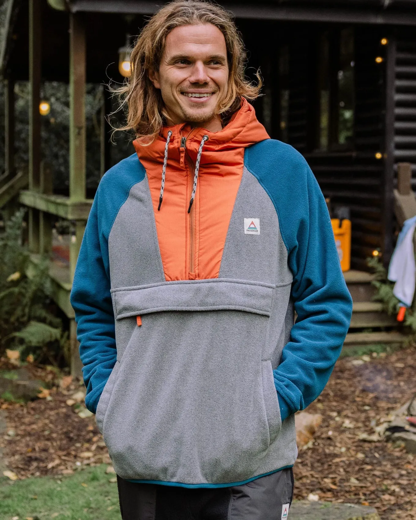 Woodland Kapuzenpullover mit 1/2 Reißverschluss aus recyceltem Polarfleece - Graumeliert / Gezeitenblau